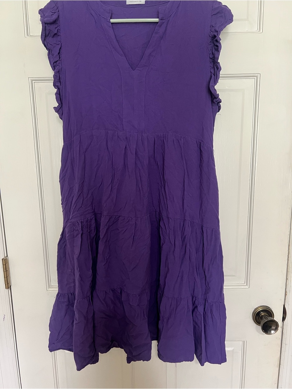 Tiered V-Neck Mini Dress in Purple with Ruffle Cap Sleeves